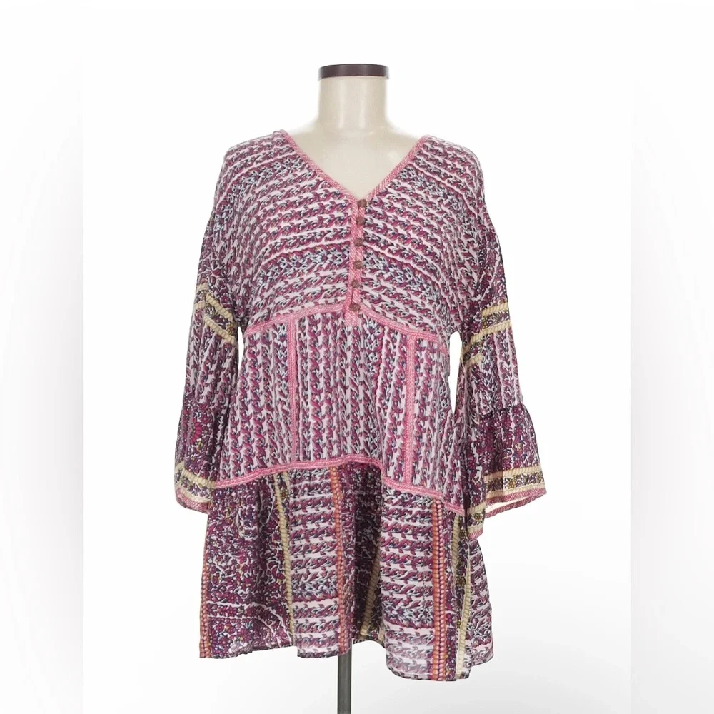 Maeve Anthropologie Pink and Purple Silk Tiered Blouse Tunic Size Medium - Picture 3 of 8